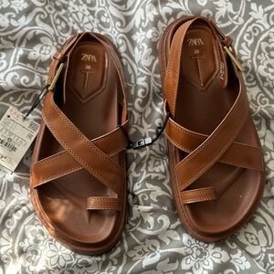 Zara camel brown sandals, perfect for summer and vacation brand new with tags